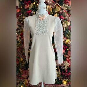 Sold -Elegant Green Sage Dress with Sheer Sleeves and Jewelry